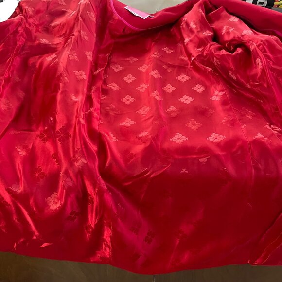 Kate Spade Foliage Plaid Sugarcoat Plush Wool Women’s Size Large Red Pink Black - Picture 6 of 9